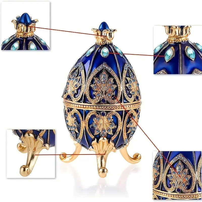 NNETM Enameled Faberge Egg Style Jewelry Box - Dark Blue