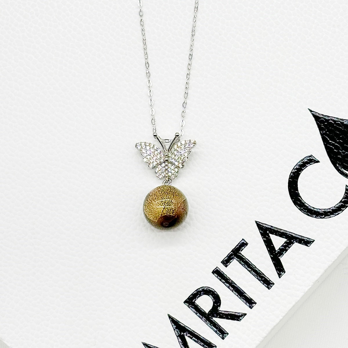 Sterling Silver Diamond Butterfly Aroma Necklace - Starry Night | Energy &amp; Healing | Diffuse on the go