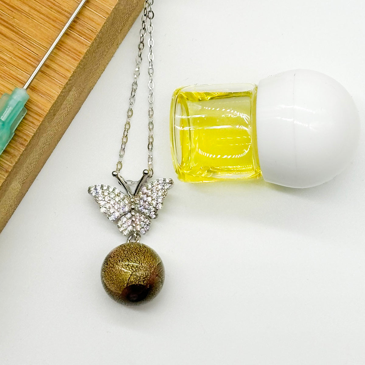 Sterling Silver Diamond Butterfly Aroma Necklace - Starry Night | Energy &amp; Healing | Diffuse on the go