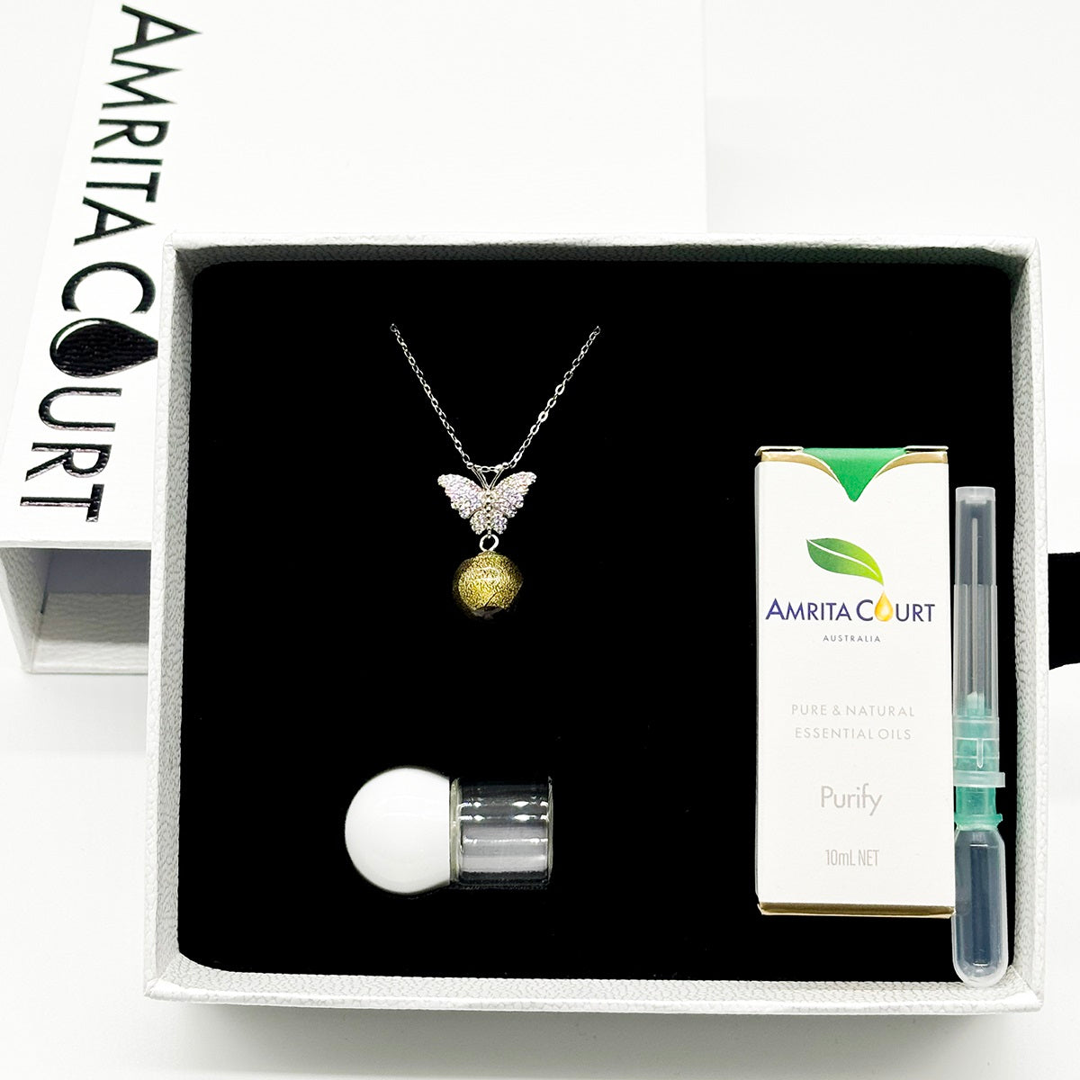 Sterling Silver Diamond Butterfly Aroma Necklace - Starry Night | Energy &amp; Healing | Diffuse on the go