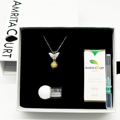 Sterling Silver Diamond Butterfly Aroma Necklace - Starry Night | Energy &amp; Healing | Diffuse on the go