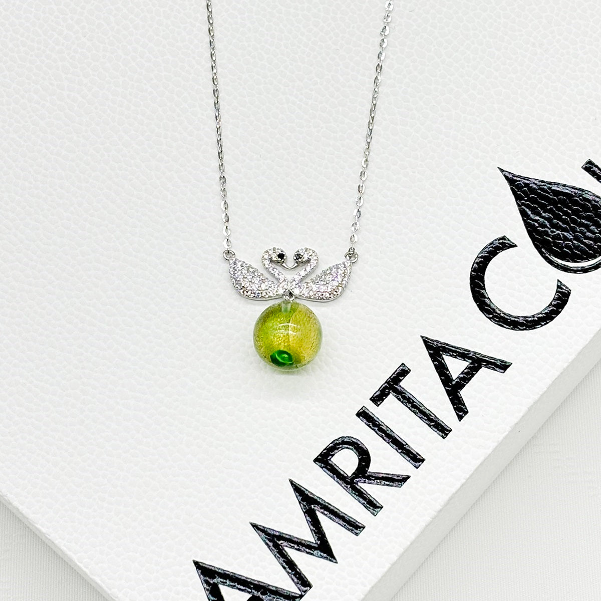 Sterling Silver Twin Swan Aroma Necklace - Gold Green | Energy &amp; Healing | Diffuse on the go