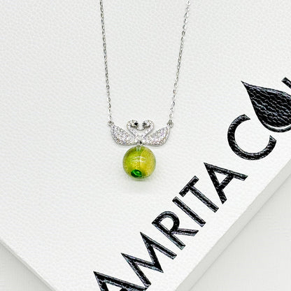 Sterling Silver Twin Swan Aroma Necklace - Gold Green | Energy &amp; Healing | Diffuse on the go