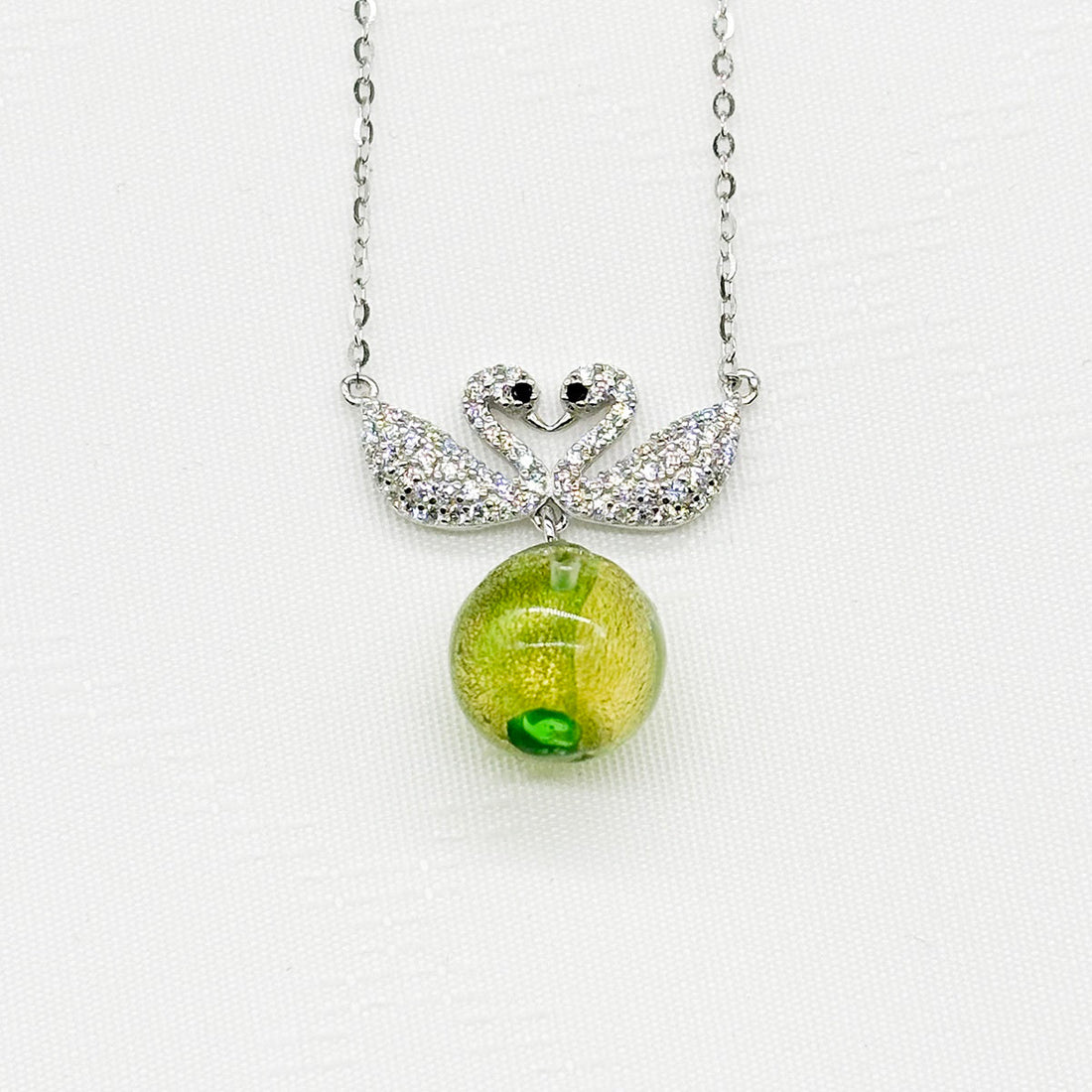 Sterling Silver Twin Swan Aroma Necklace - Gold Green | Energy &amp; Healing | Diffuse on the go