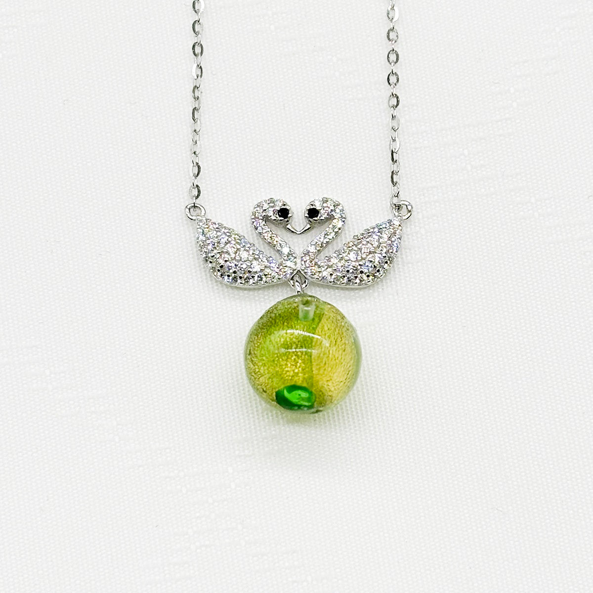 Sterling Silver Twin Swan Aroma Necklace - Gold Green | Energy &amp; Healing | Diffuse on the go