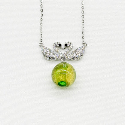 Sterling Silver Twin Swan Aroma Necklace - Gold Green | Energy &amp; Healing | Diffuse on the go