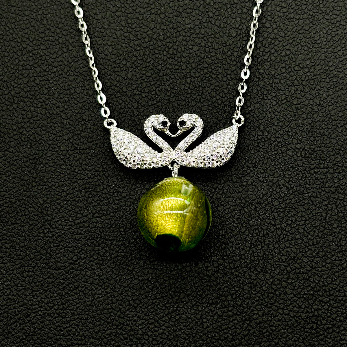 Sterling Silver Twin Swan Aroma Necklace - Gold Green | Energy &amp; Healing | Diffuse on the go