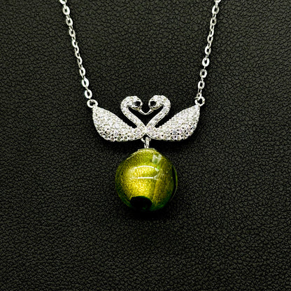 Sterling Silver Twin Swan Aroma Necklace - Gold Green | Energy &amp; Healing | Diffuse on the go