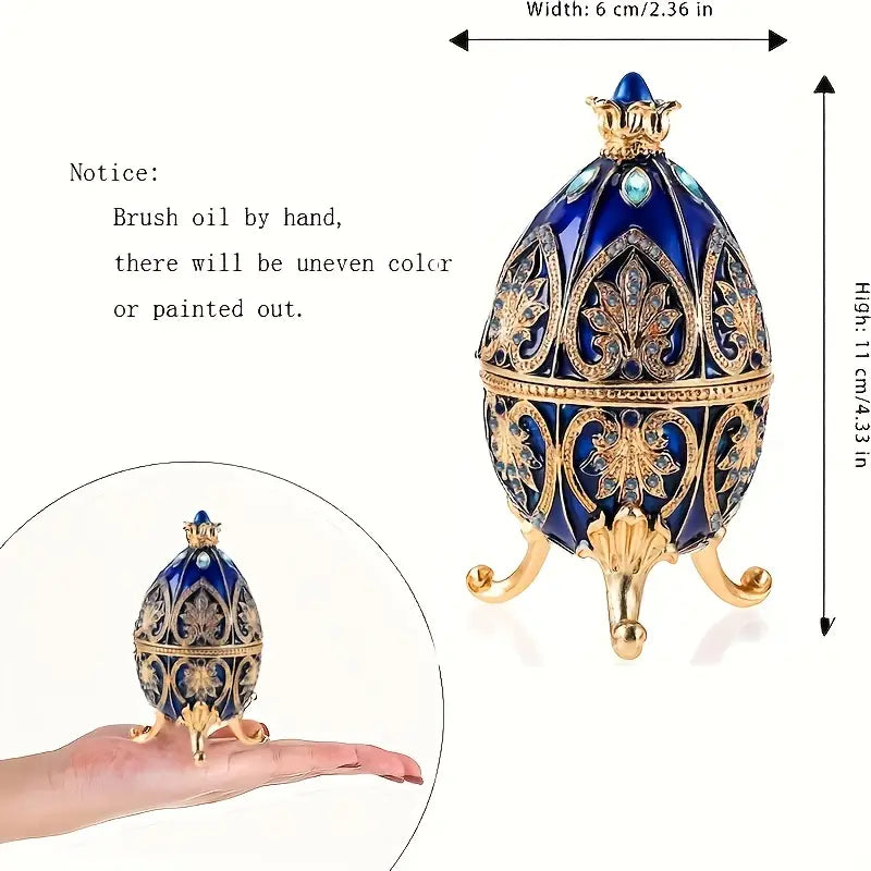 NNETM Enameled Faberge Egg Style Jewelry Box - Dark Blue