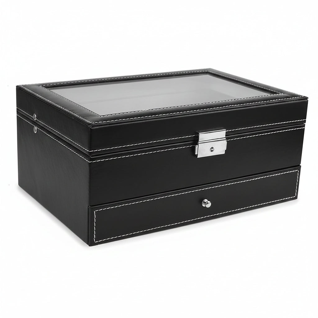 Double Watch Box with Jewelry Drawer Storage