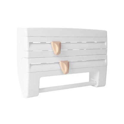 4In1 Wall Mount Kitchen Holder Foil Towel Roll Cling Wrap Rack Dispenser Cutter