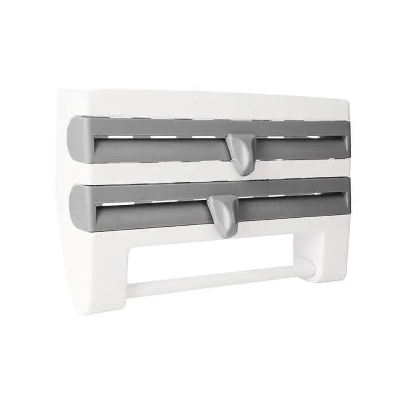 4In1 Wall Mount Kitchen Holder Foil Towel Roll Cling Wrap Rack Dispenser Cutter