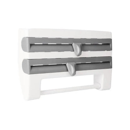 4In1 Wall Mount Kitchen Holder Foil Towel Roll Cling Wrap Rack Dispenser Cutter