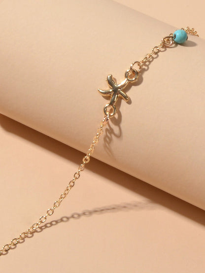 Gold Silver Chain Turquoise Starfish Anklet Barefoot Ankle Foot Jewellery