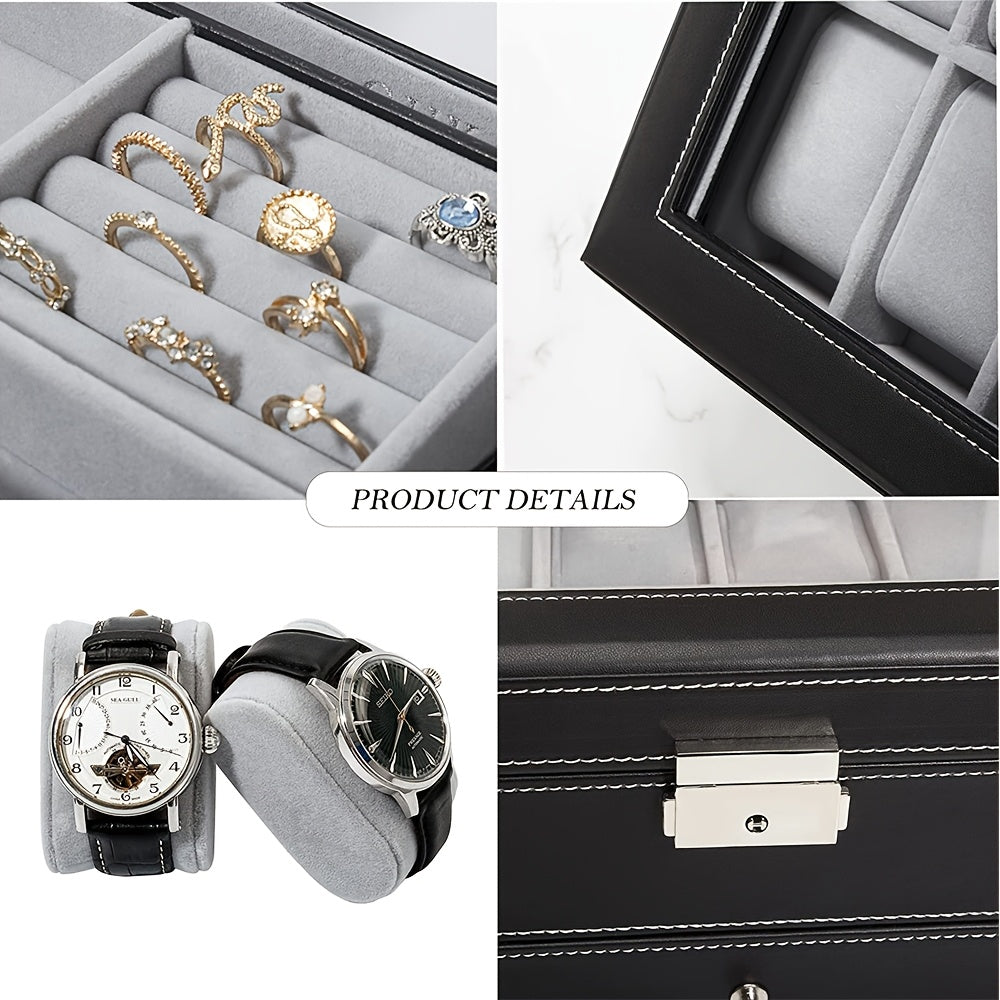 Double Watch Box with Jewelry Drawer Storage