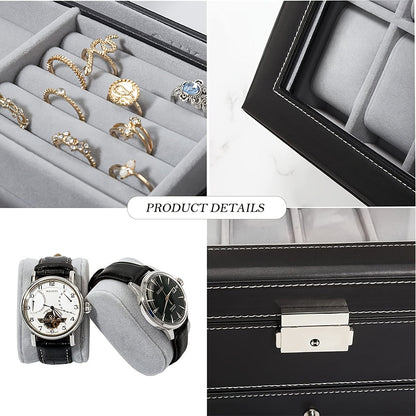 Double Watch Box with Jewelry Drawer Storage