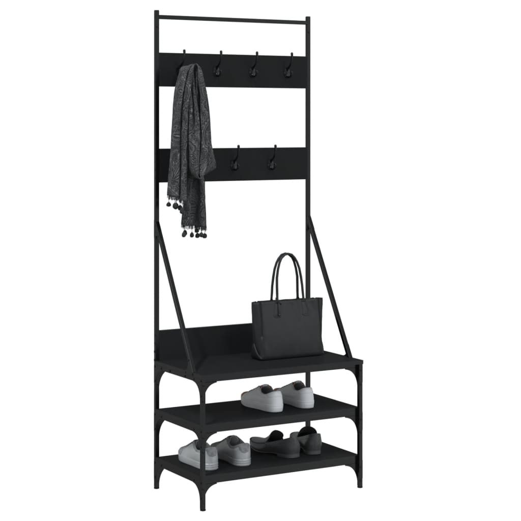 Black Clothes Rack with Shoe Storage
