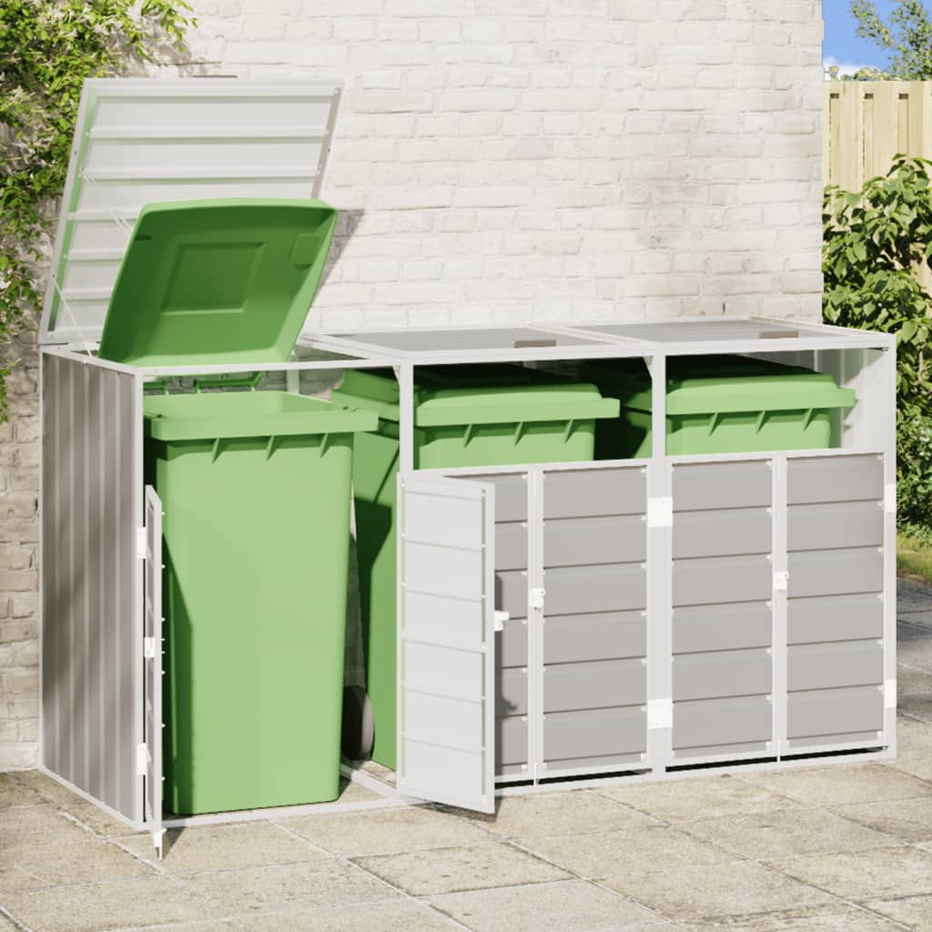 NNEVL Wheelie Bin Storage for Triple Bins Grey 216x81x115 cm Steel