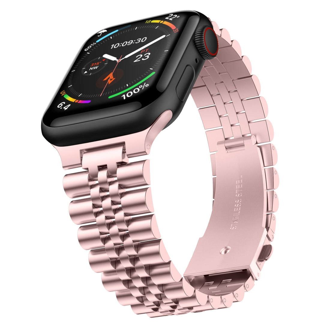Stainless Steel Link Bracelet Band - The Perth in Rose Gold Large - Compatible with Apple Watch Size 42mm to 45mm