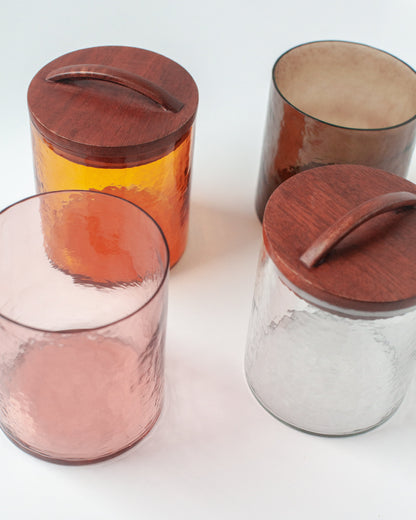 Medium Hammered Glass Canisters with Wood Lid