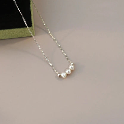 Genuine White Triple Freshwater Pearl Eternity Necklace in Silver