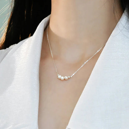 Genuine White Triple Freshwater Pearl Eternity Necklace in Silver