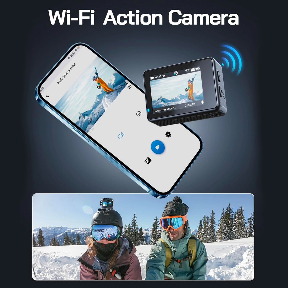 5K Action Camera Dual Screen 60FPS 4K Sports Cam Black
