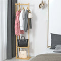 NNEOBA Yellow Bamboo Garment Rack with 2 Tier Shelves - Free-Standing Wooden Clothing Rack