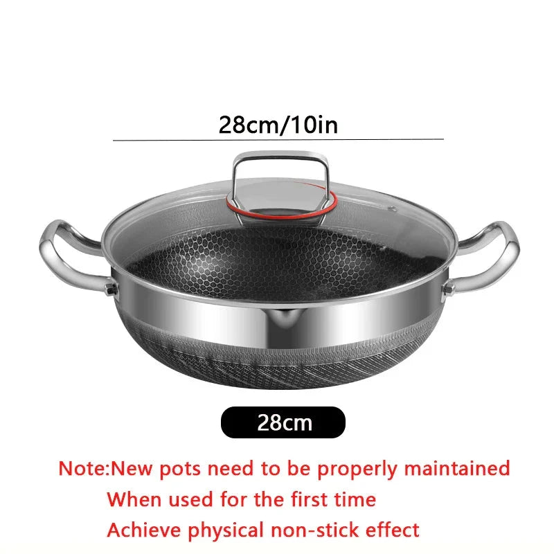 28cm Non-Stick Frying Pan with Honeycomb Bottom Glass Lid Silver