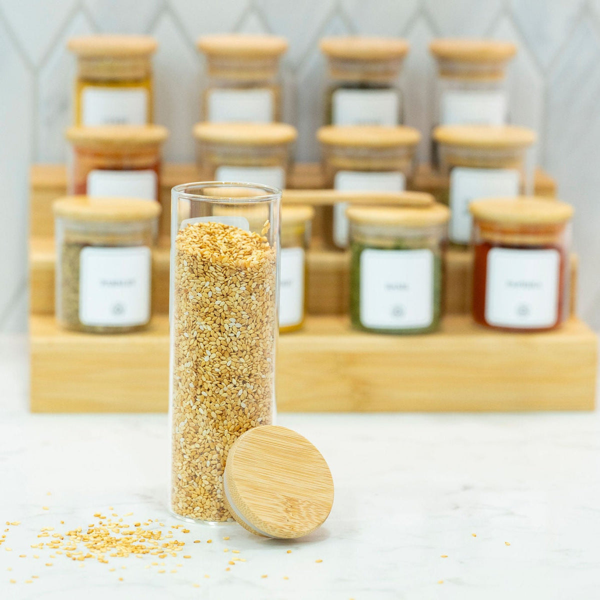 Round Glass Spice Jars with Bamboo Lid – 3 Sizes