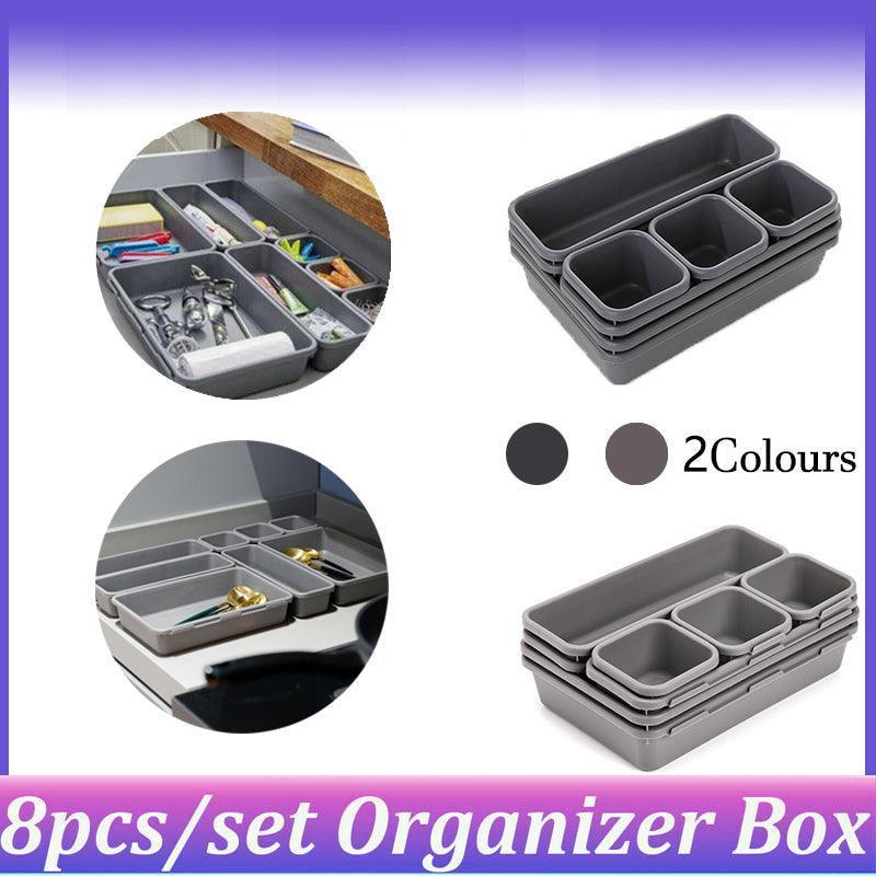 8Pcs/Set Drawer Desk Draw Cutlery Storage Tray Office/Home Kitchen Organizer Box