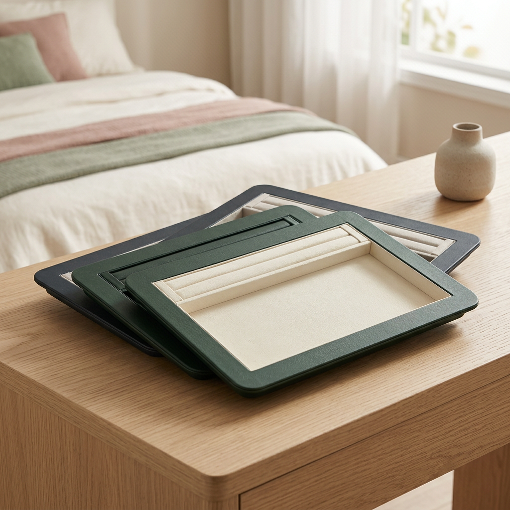 Jewellery display trays on a bedroom dressing table
